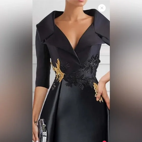 NWT Enigma Era A-Line Satin Shirt Collar 3/4 Length Long Sleeve Dress - Picture 4 of 8